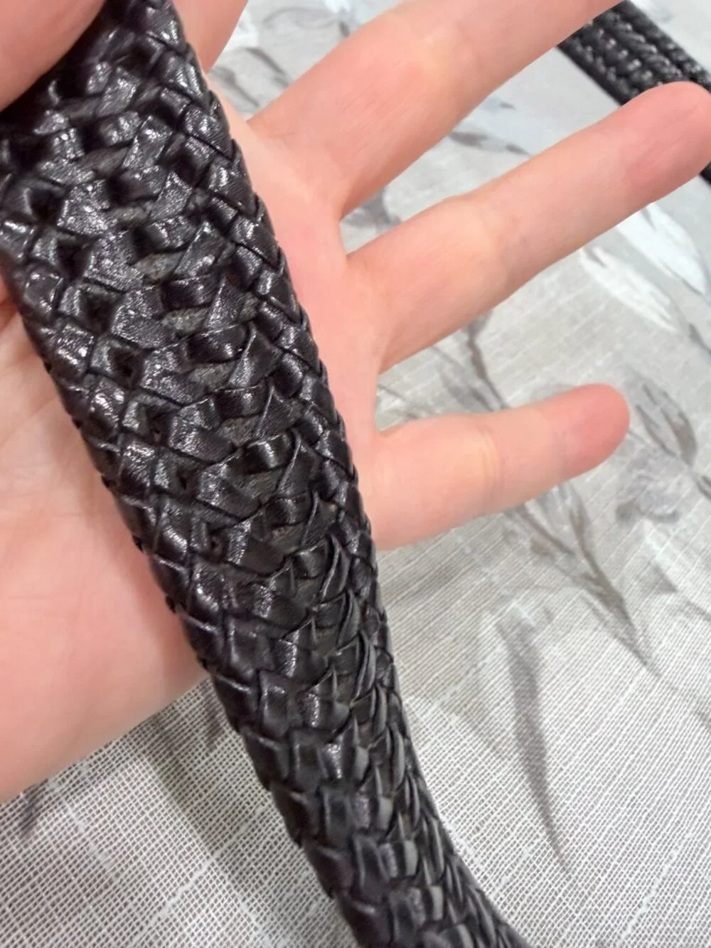 Torino Leather Co. Black Woven Braided Leather Belt Size L 42 Engraved Buckle